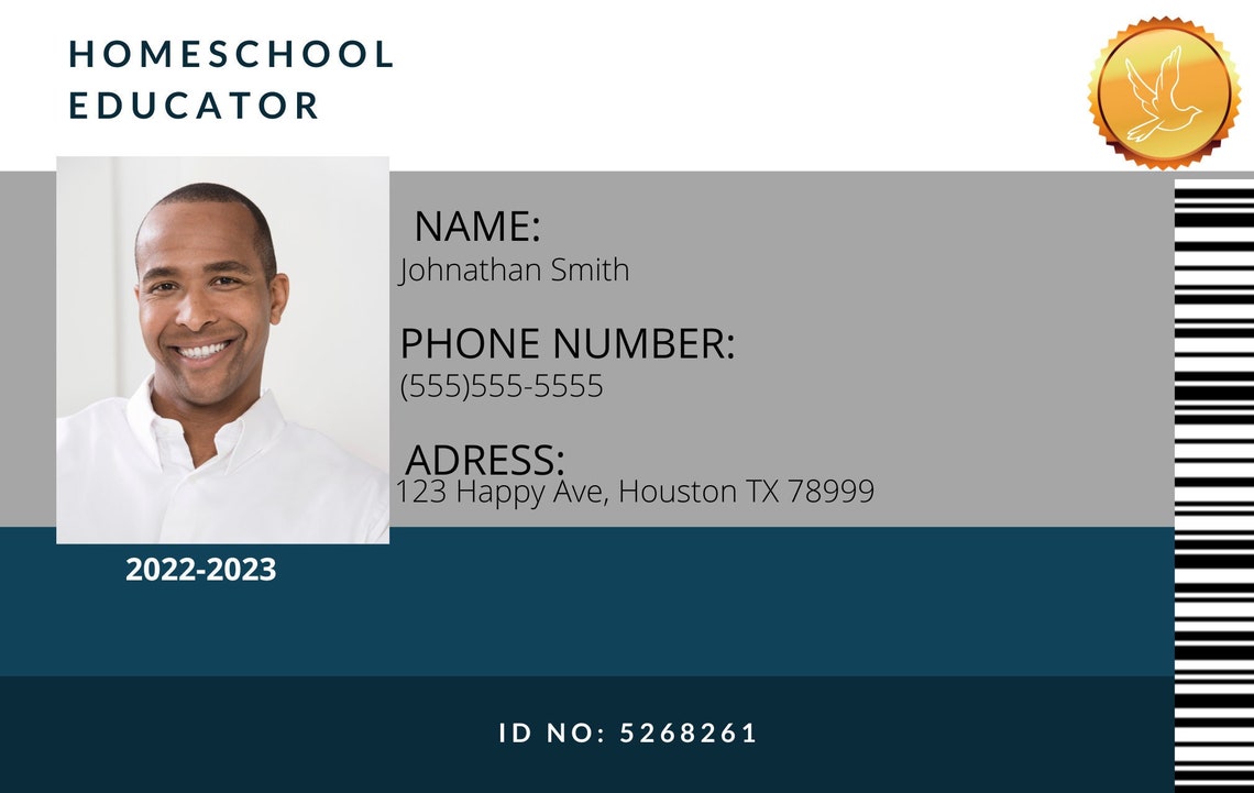 Homeschool Id Card Editable Homeschool DAD Custom Id Etsy