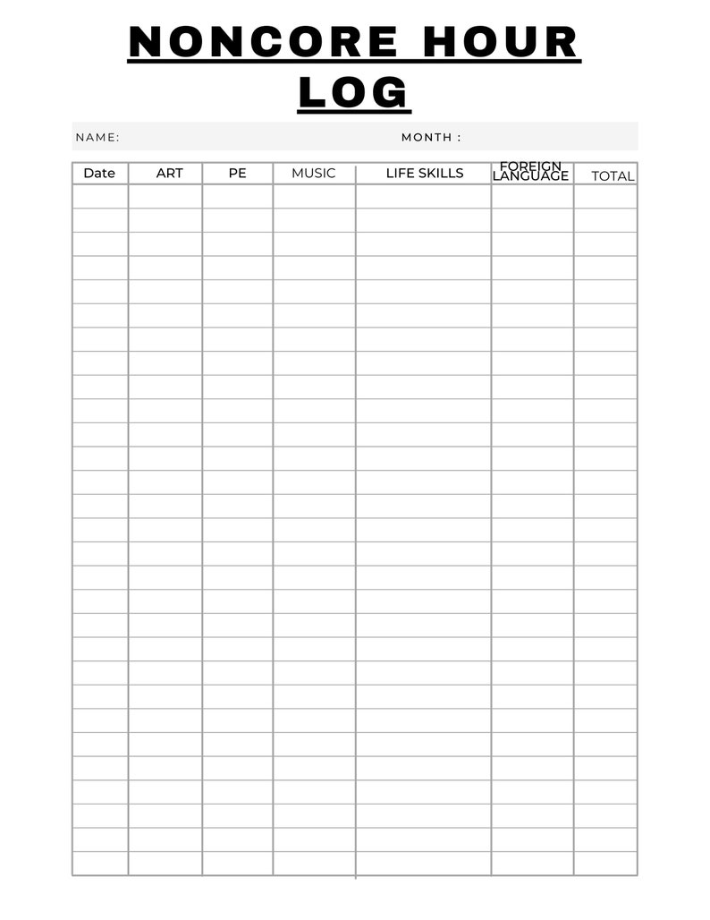 HOMESCHOOL HOUR LOG Hour Log for Homeschoolers Hour Log - Etsy