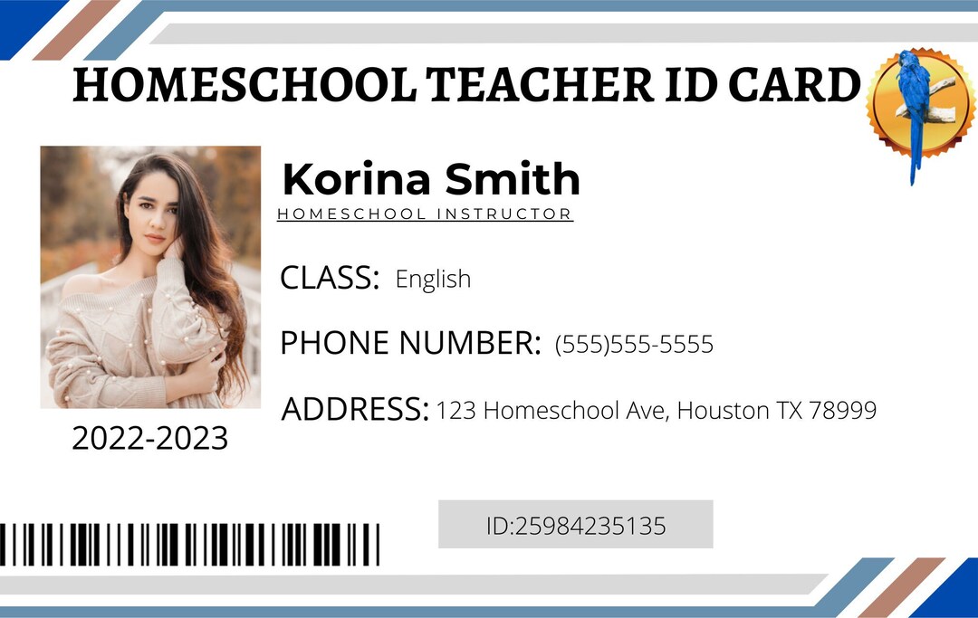 Homeschool Id Card Editable Homeschool MOM Custom Id Etsy
