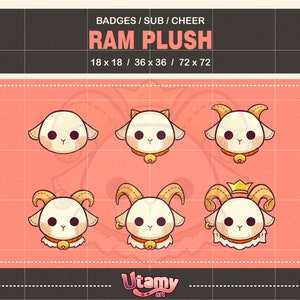 Cute Ram plush badges | Twitch badges | | emblems Cheer Bit Stream