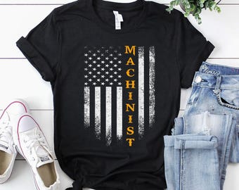 Maskinistskjorta | Maskinist-T-shirt | Maskinistgåva | Maskinistluvtröja | Vintage USA-maskinistingenjör amerikansk flaggskjorta