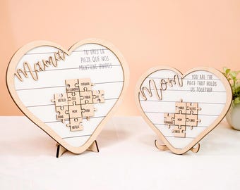 Piece That Holds Us Together, Mom Puzzle Sign, Personalized Mom Sign, Grandma Gift, Crossword Puzzle Wooden Sign,  Custom Engraved Wood Sign