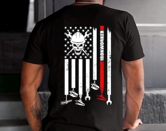 Iron Worker T-Shirt - Vintage Skull "I'm An Iron Worker" Warning Design (Black, XX-Large)