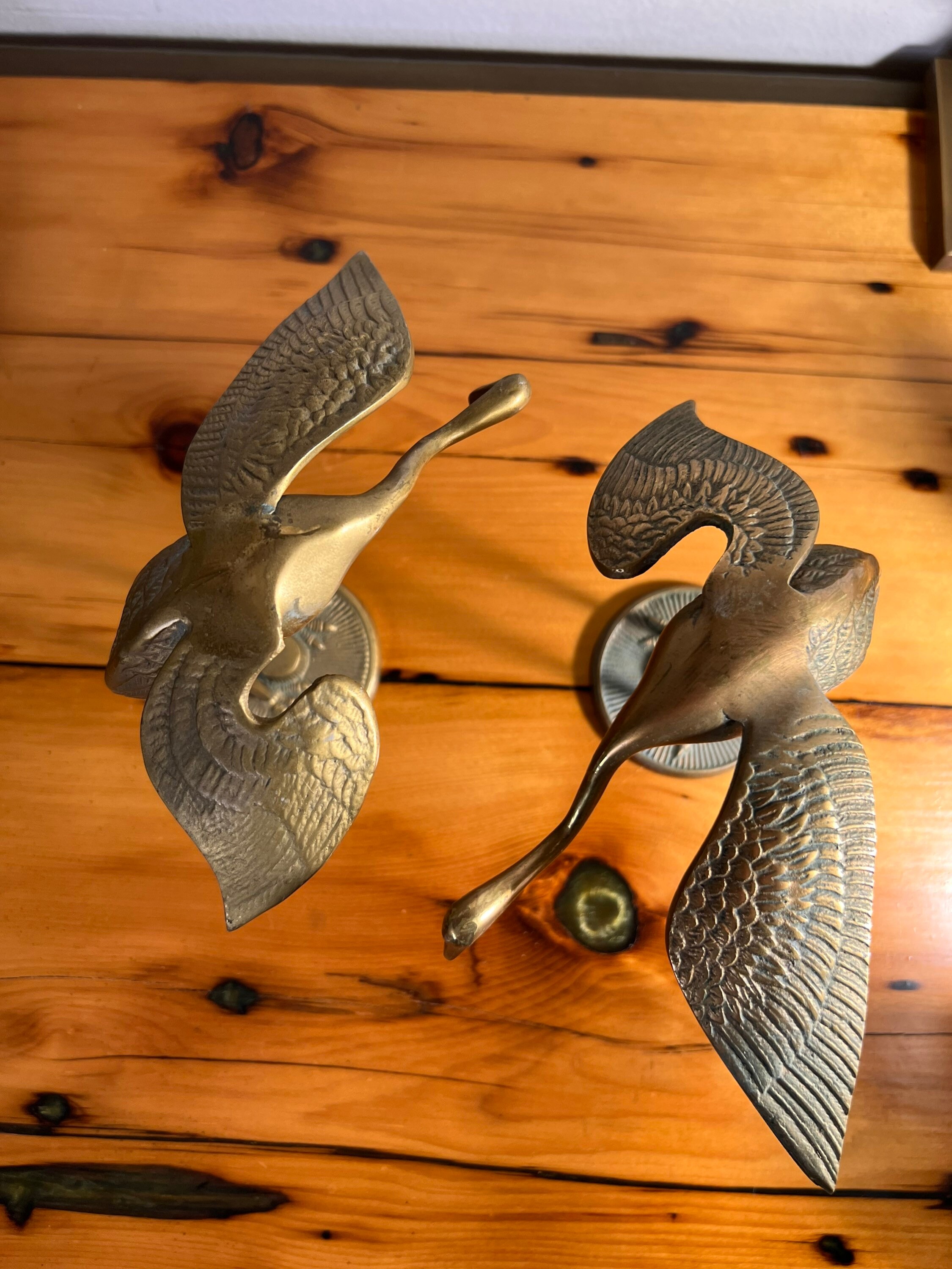 Vintage Solid Brass Cranes Set of Two Etsy