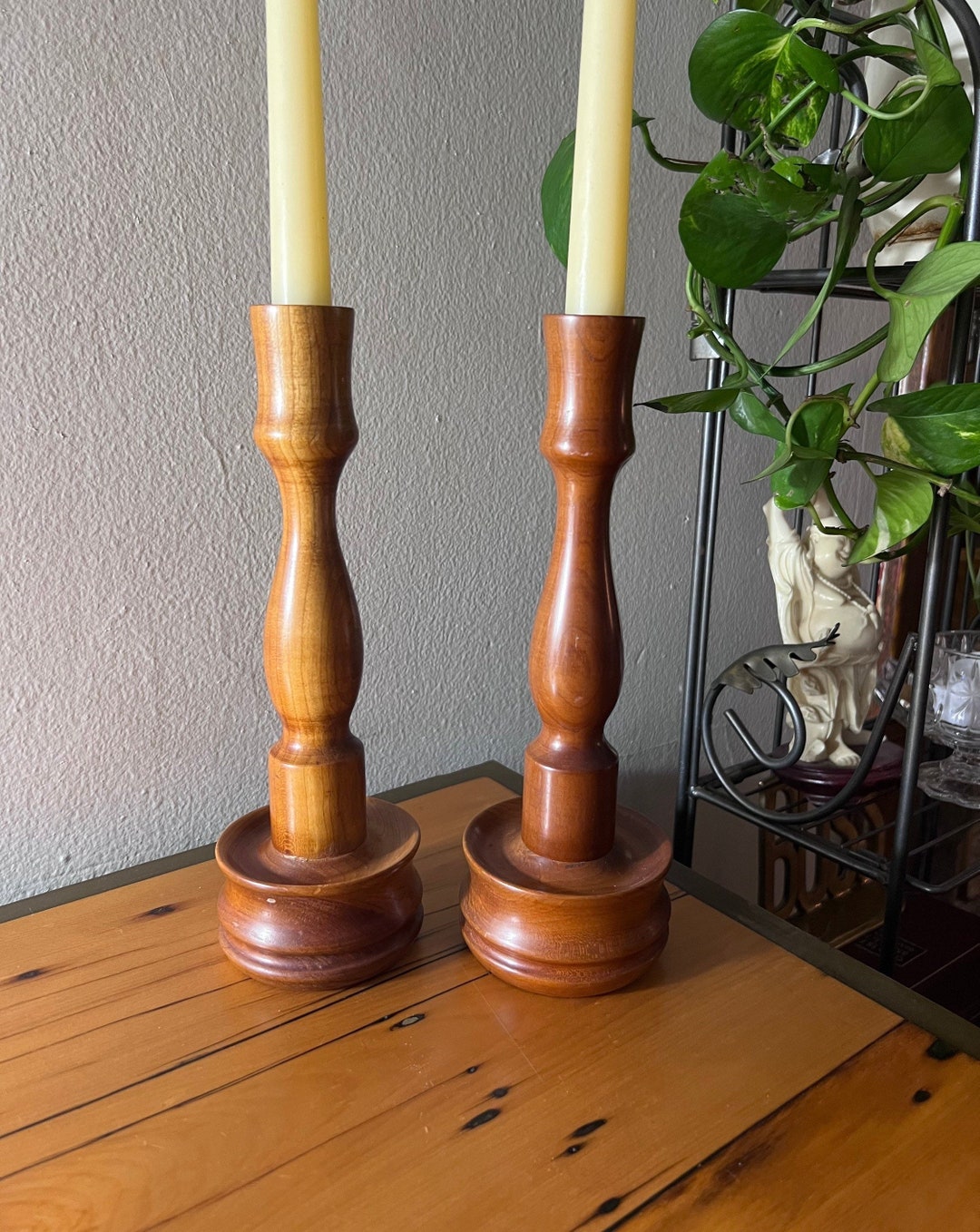 Mid Century Large Wooden Candlestick Holders (set of 2). - Etsy