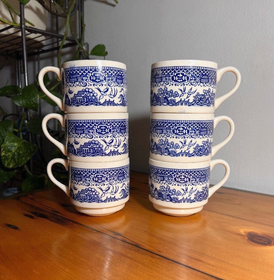 Blue willow coffee mugs top