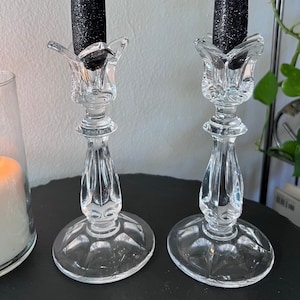 Vintage Pair of Gorham Viscount Crystal Candleholders Tulip Pattern - West Germany