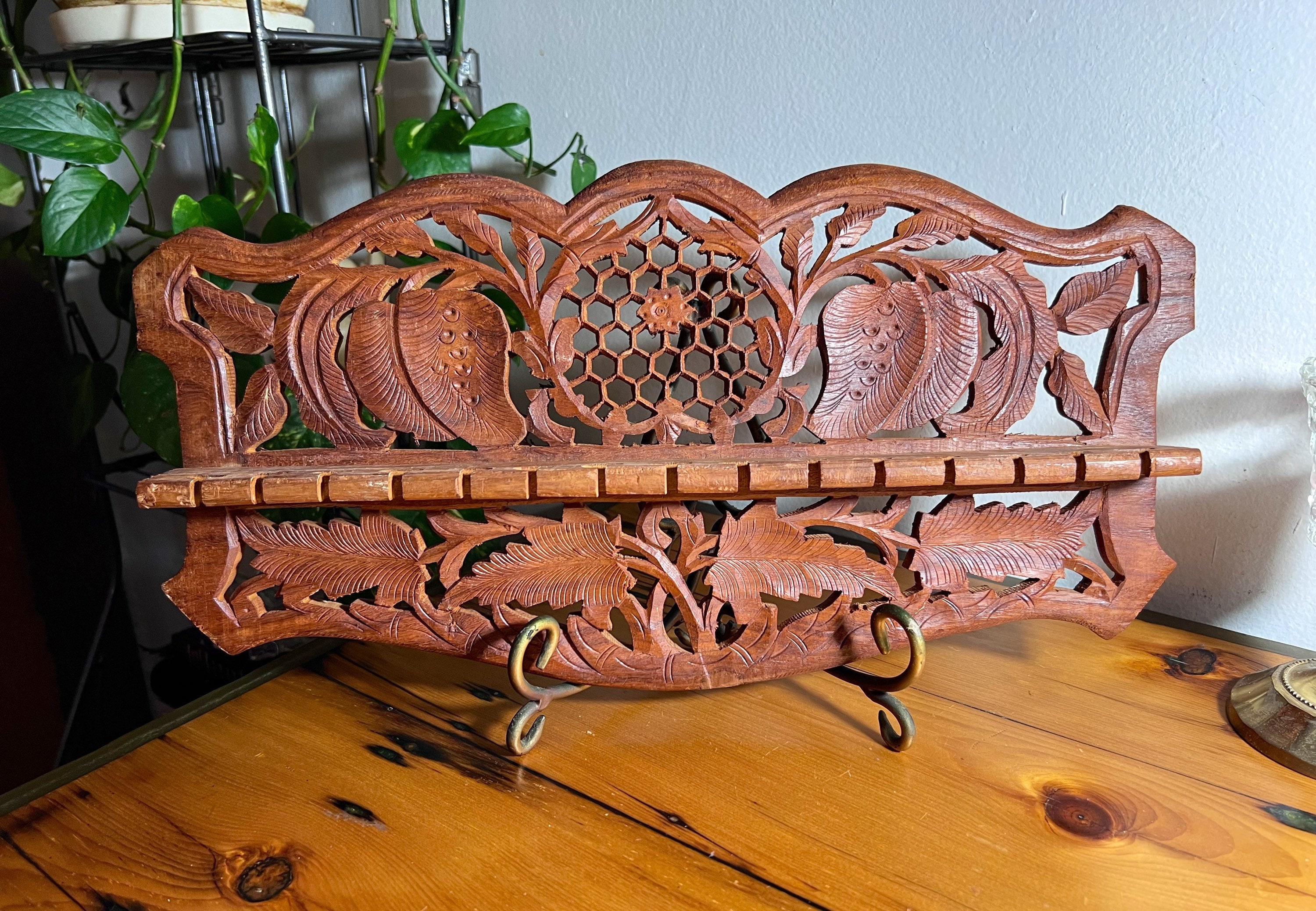 Vintage Hand Carved Wooden Spoon Rack Single Row 15 Spoons Etsy