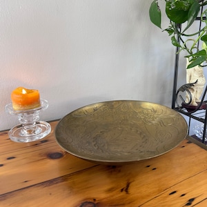 Large 13” Heavy Solid Brass Chinese engraved bowl - Table / Bookshelf Decor