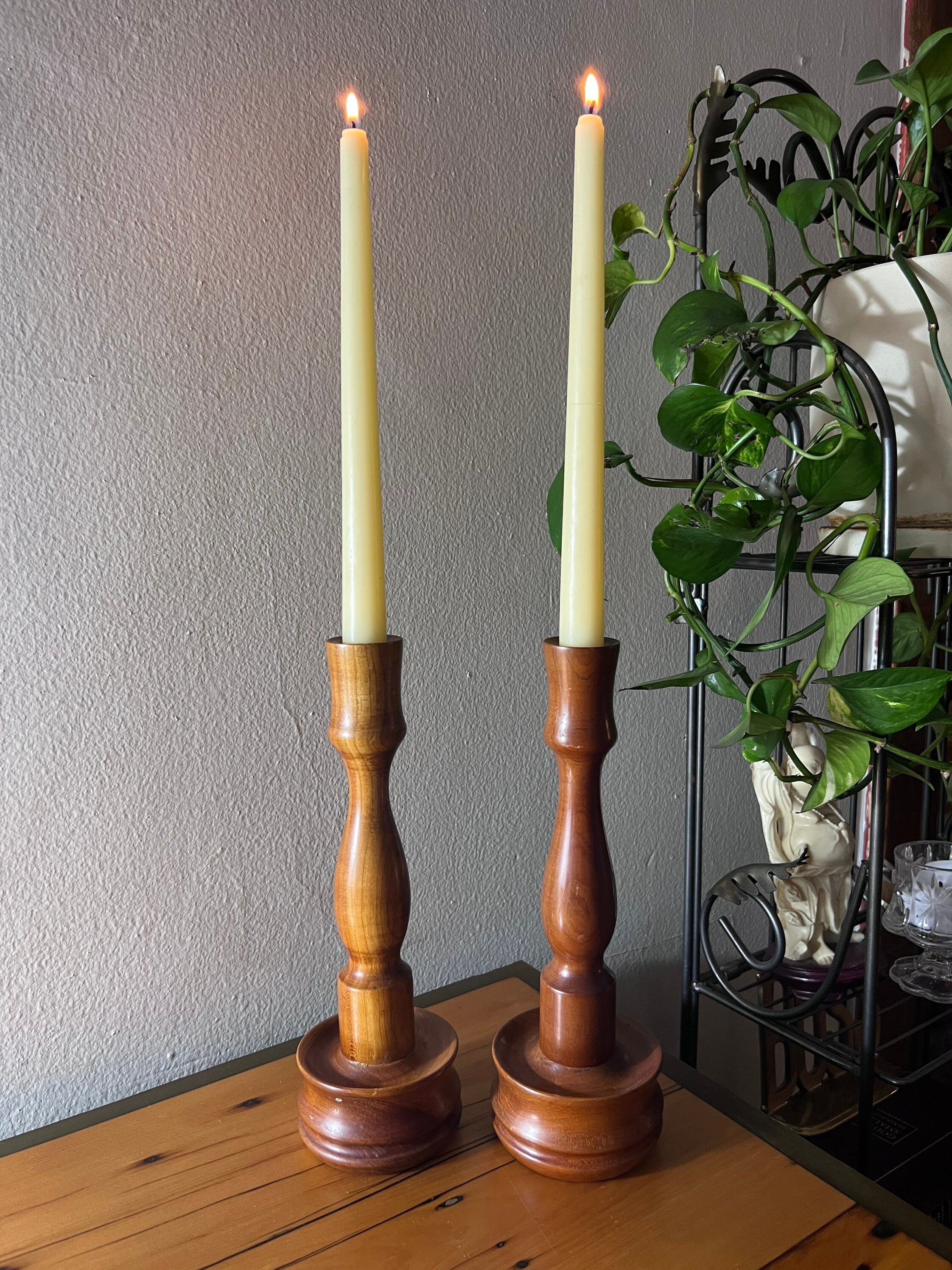 Mid Century Large Wooden Candlestick Holders (set of 2). - Etsy