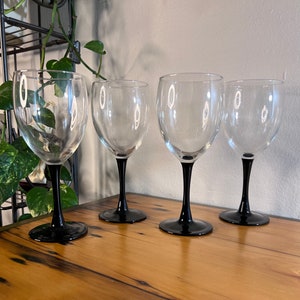 Set of 4 Vintage Black Stemmed Wine Glasses