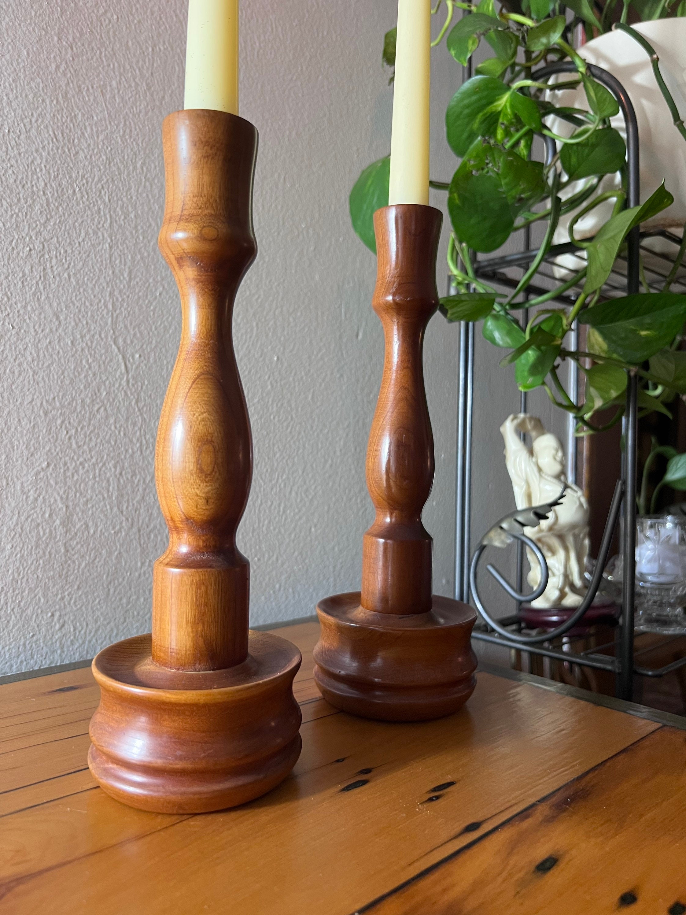 Mid Century Large Wooden Candlestick Holders (set of 2). - Etsy
