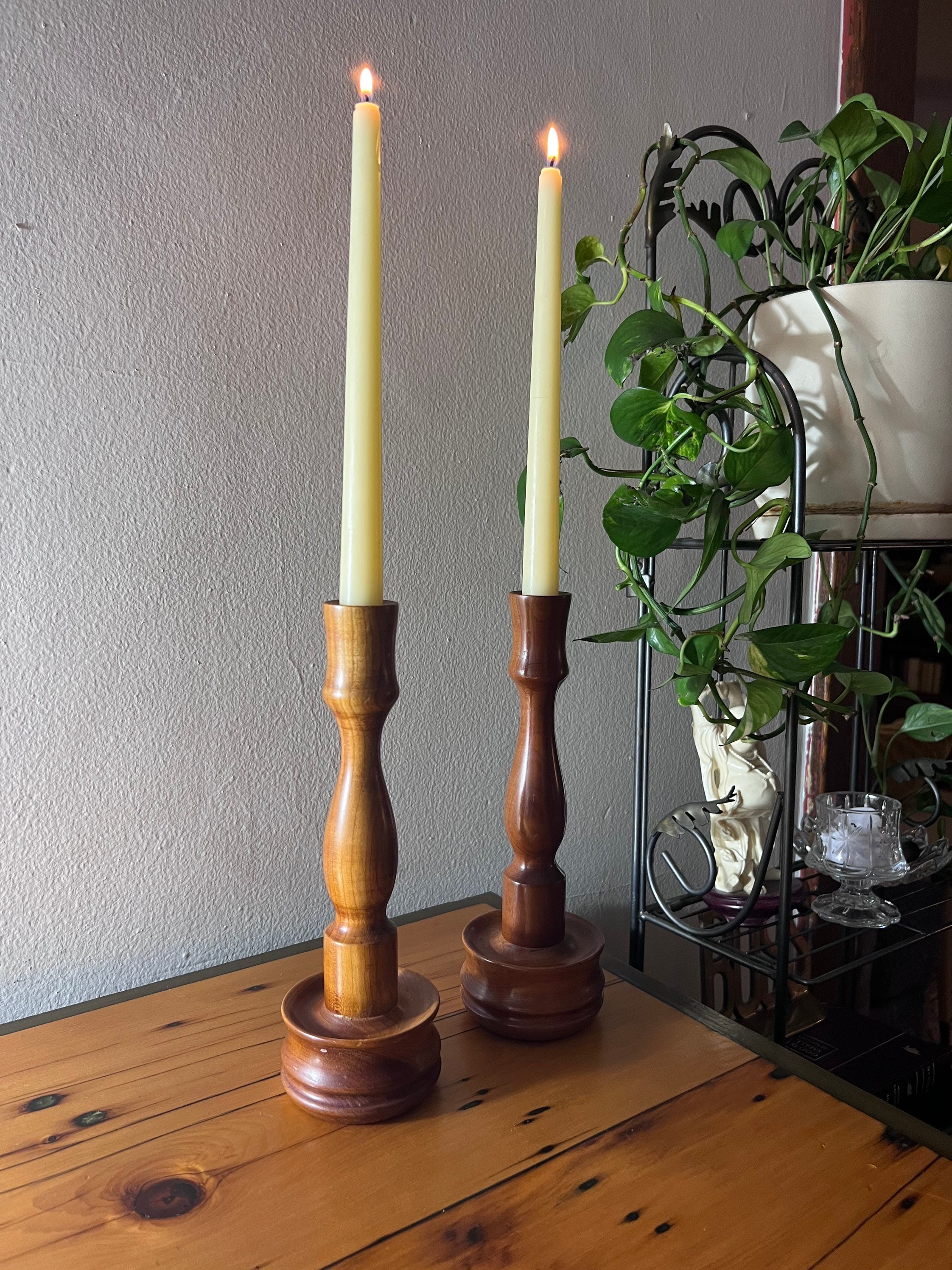 Mid Century Large Wooden Candlestick Holders (set of 2). - Etsy