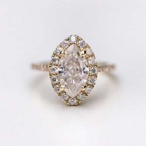 3 CT Marquise Moissanite Engagement Ring: 10K Yellow Gold Diamond Wedding Ring