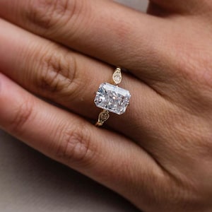 Ice Crushed 2 CT Certified Radiant Cut Side Two Marquise Cut Diamond Three Stone Ring 10K 14K 18K White and Rose Gold Engagement Gift Ring