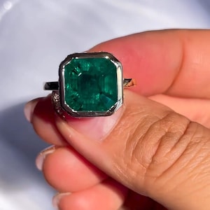 5 CT Green Ascher Cut Sapphire Engagement Ring: Solid Yellow Gold Anniversary Ring