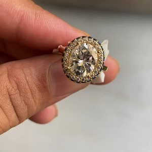 Ice Crushed Hidden Halo 3 CT Oval Cut Certified Moissanite Diamond 10K 14K 18K Solid Yellow and Rose Gold Engagement Ring Wedding Ring