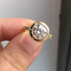 3 CT Round Cut Certified Moissanite Diamond Ring Bezel Setting Diamond Ring 10K 14K 18K Solid White Yellow and Rose Gold Engagement Ring