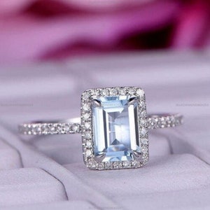 Aquamarine 4 CT Emerald Cut Diamond Engagement Ring 10K 14K 18K Solid White And Rose Gold Anniversary Ring Wedding Ring Bridal Set Ring