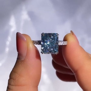 5 CT Sky Blue Radiant Cut Moissanite  Diamond Anniversary Ring 10K 14K 18K Solid White and Rose Gold Engagement Ring Bridal Wedding Ring