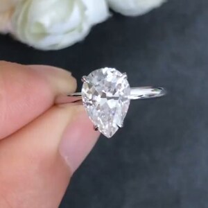 3 CT Pear Moissanite Engagement Ring: Solid White Gold or Sterling Silver
