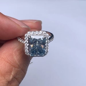 4 CT Sky Blue Radiant Cut Moissanite Diamond Ring, Engagement Ring 10K 14K 18K Solid White Yellow and Rose Gold Wedding Ring