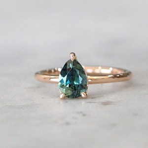 Pear Green Sapphire Diamond Ring: 14K Rose Gold Engagement Ring