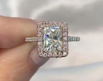Ice Crushed 4 CT Radiant Cut Moissanite  Diamond Engagement Ring With 10K 14K 18K White and Rose Gold Wedding Ring Rose Gold Assent Ring