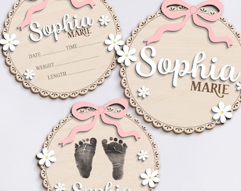 Wooden Baby Announcement Sign: Floral Nursery Decor, Newborn Gift