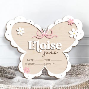 Custom Baby Arrival Announcement Sign, Pink Bow Coquette Baby Name Sign, Baby Name With Birth Stats, Baby Name Reveal, Newborn Gift