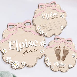 Pink Bow Baby Announcement Sign: Coquette Daisy Newborn Gift