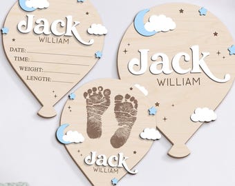 Custom Wooden Baby Announcement Sign: Balloon Newborn Photo Prop