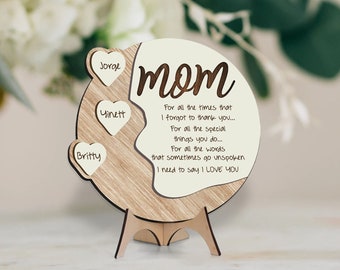 Personalized Gift for Mom, Mother's Day Gift from Kids, Mum Birthday Gift, Gift for Grandma, Personalized Mom Wood Sign with Kid Names,