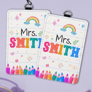 Personalized Teacher Back To School Gift, Custom Teacher Leather ID Card Holder, Custom Teacher Lanyard Accessories, Teacher School Supplies