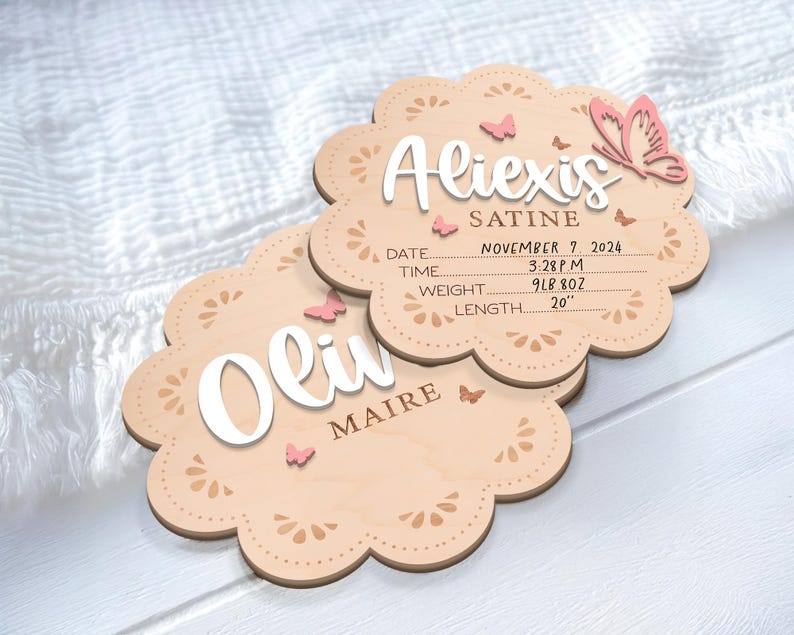 Butterfly Baby Name Sign: Wooden Birth Announcement, Baby Shower Gift image 9
