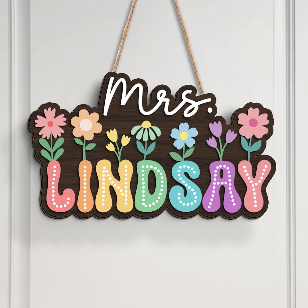 Personalized Floral Teacher Door Hanger: Custom Classroom Decor - Etsy