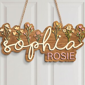 Floral Name Sign for Nursery Decor – Personalized Wooden Name Signs for ...