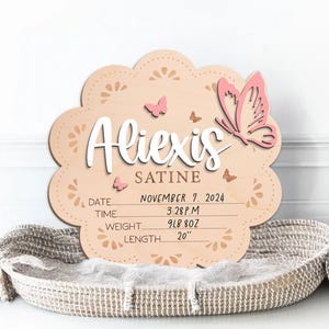 Butterfly Baby Name Sign: Wooden Birth Announcement, Baby Shower Gift image 5