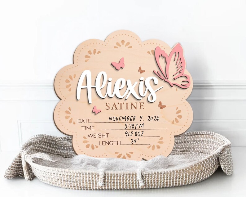 Butterfly Baby Name Sign: Wooden Birth Announcement, Baby Shower Gift image 5