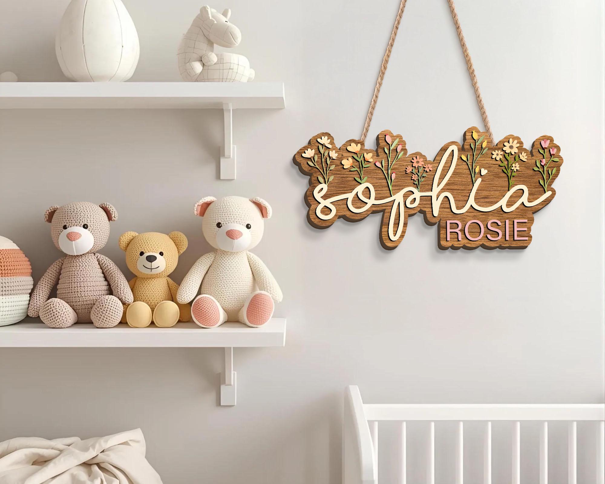 Floral Name Sign for Nursery Decor – Personalized Wooden Name Signs for ...