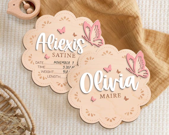 Butterfly Baby Name Sign: Wooden Birth Announcement, Baby Shower Gift