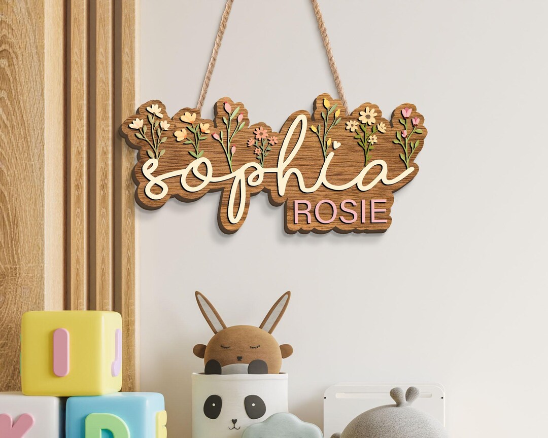 Floral Name Sign for Nursery Decor – Personalized Wooden Name Signs for ...