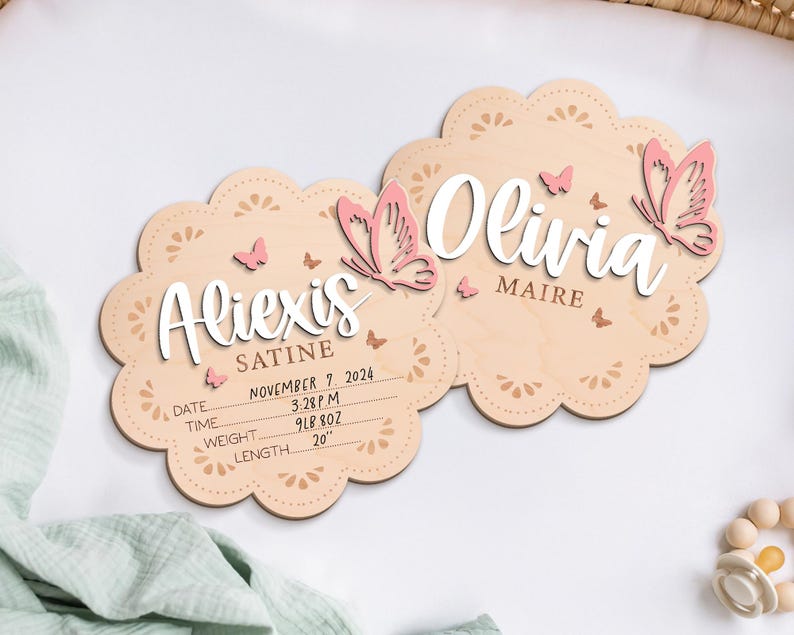 Butterfly Baby Name Sign: Wooden Birth Announcement, Baby Shower Gift image 6