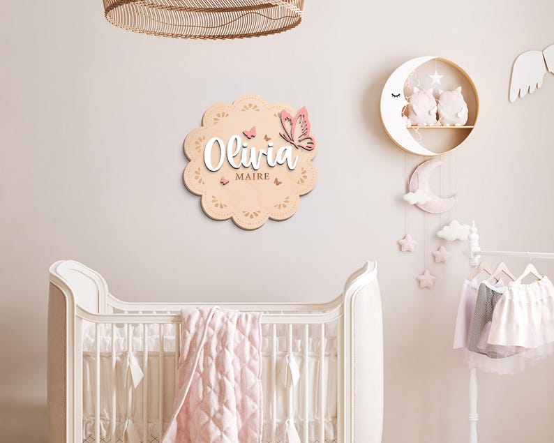 Butterfly Baby Name Sign: Wooden Birth Announcement, Baby Shower Gift image 8