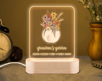 Grandma's Garden Light Plaque, Grandma Gift, Custom Birth Month Flowers, Gift Idea for Mom, Mother's Day Gift 2024, Grandma Birthday Gift