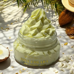 Pina Colada Body Butter Cream 8oz  Tropical Fruity Lotion for Dry Skin  Hydrating Natural Skincare – Sweet Scented Body Moisturizer Gift