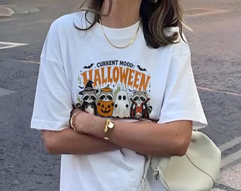 Halloween Raccoon Pumpkin Ghost Comfort Colors® T-Shirt, Vintage Autumn Comfort Tee, Racoon Feral Lover Gifts, Spooky Season Tee, Funny Meme