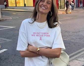 In October We Wear Pink Comfort Colors® TShirt | Breast Cancer Awareness tee, Cancer Pink Ribbon Gifts, Cancer Fighter Tee, Warrior Fighter
