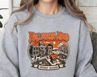 Halloween Mood Vintage Graphic Tee & Sweatshirt, Spooky Season Pumpkin Design Shirt, Halloween Shirts, Spooky Party Tee, Pumpkin Graphic Tee