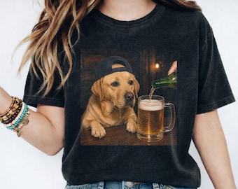 Funny Labrador Retriever Dog Drinking Beer Comfort Colors® TShirt, Dog Meme Graphic Tee, Dog Lover Shirt, Silly Beer Lover Gifts, Beer Joke